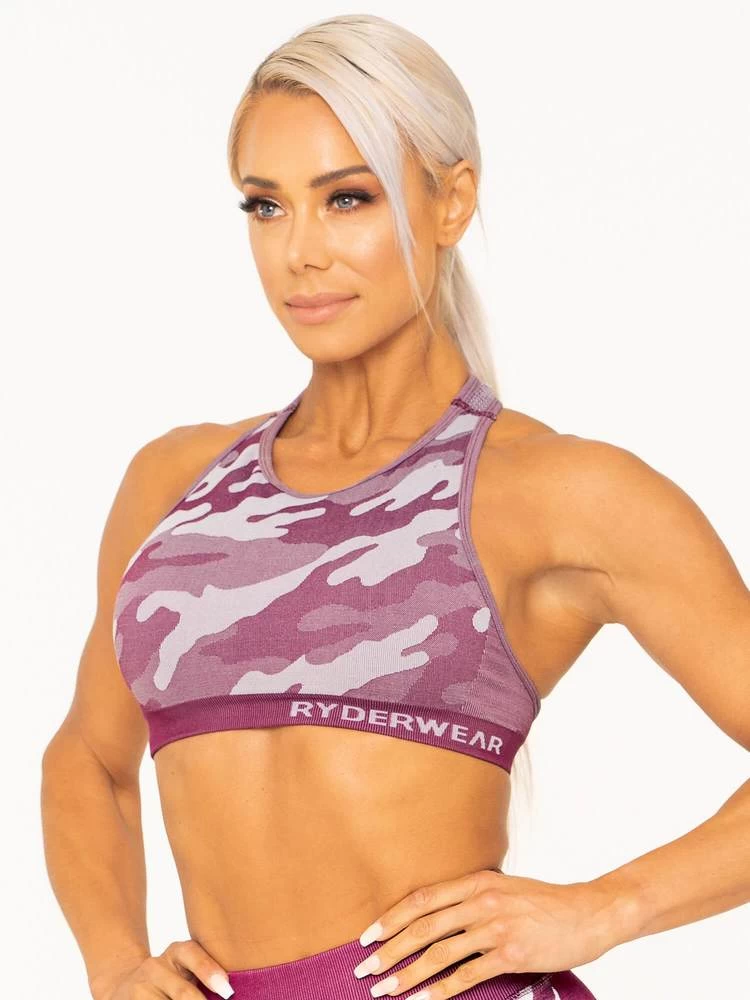 Ryderwear Camo Seamless Sports Bra - Burgundy Camo 1 Ryderwear Camo Seamless Sports Bra - Burgundy Camo