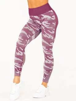 Ryderwear Camo Seamless High Waisted Leggings - Burgundy Camo