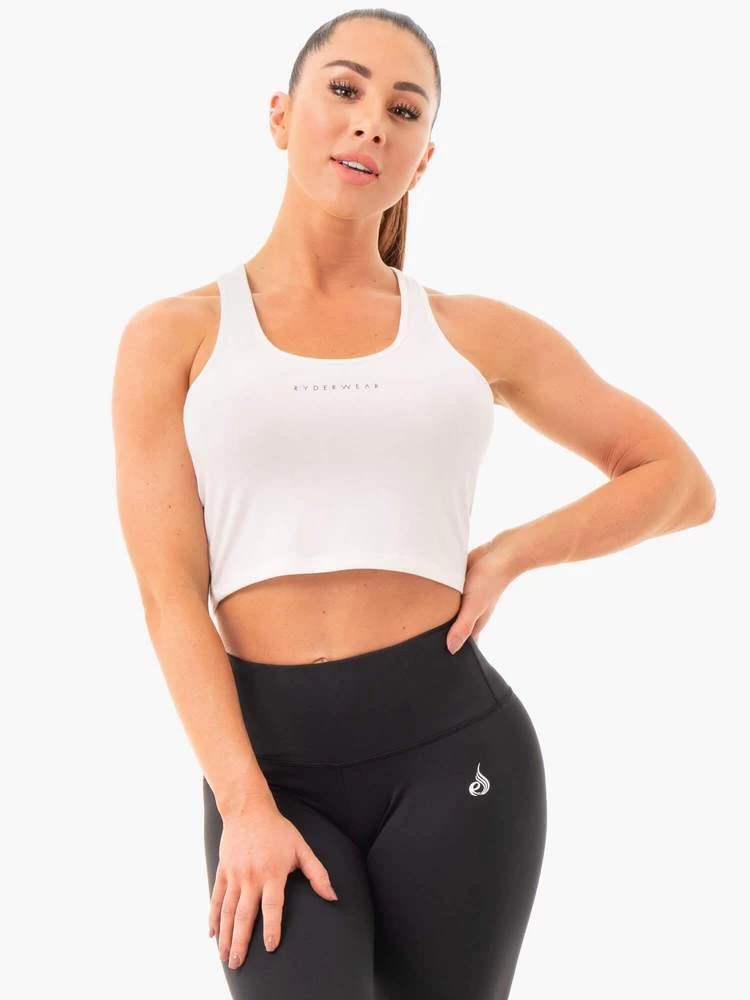 Ryderwear Cropped Racer Back Tank - White 1 Ryderwear Cropped Racer Back Tank - White