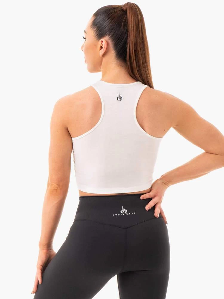 Ryderwear Cropped Racer Back Tank - White 2 Ryderwear Cropped Racer Back Tank - White - Image 2