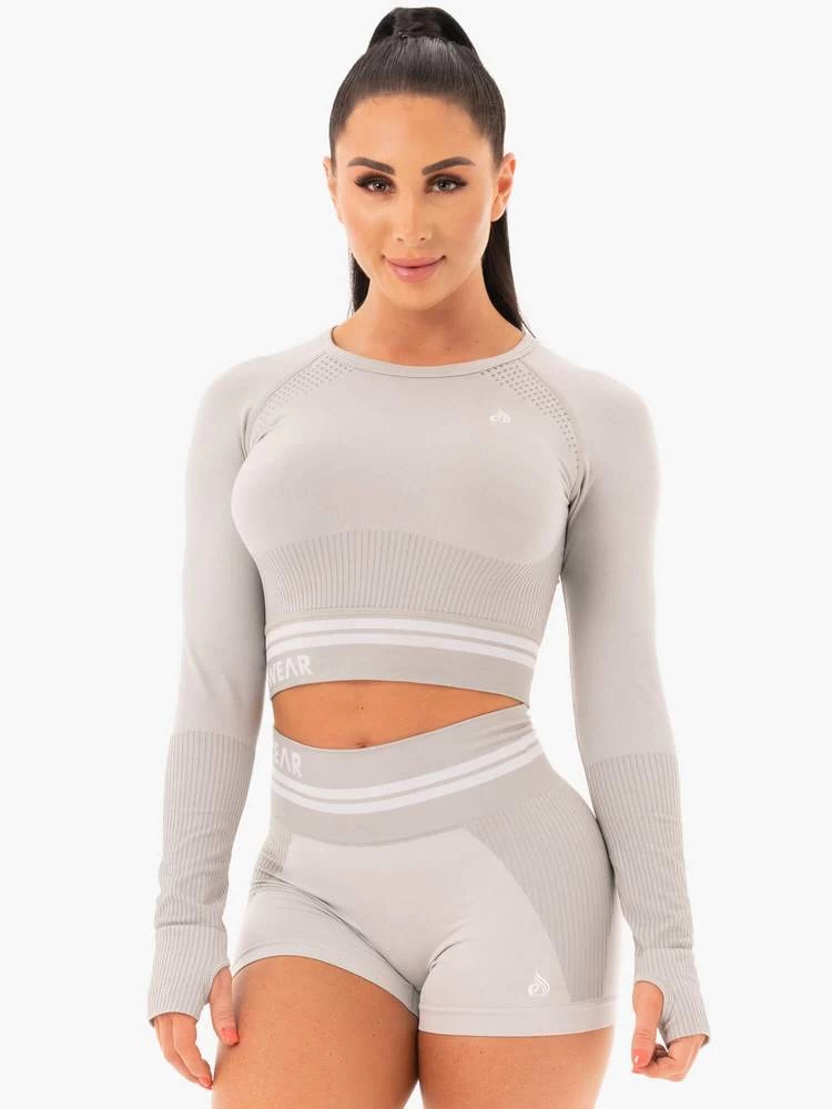 Ryderwear Freestyle Seamless Long Sleeve Crop - Grey 1 Ryderwear Freestyle Seamless Long Sleeve Crop - Grey