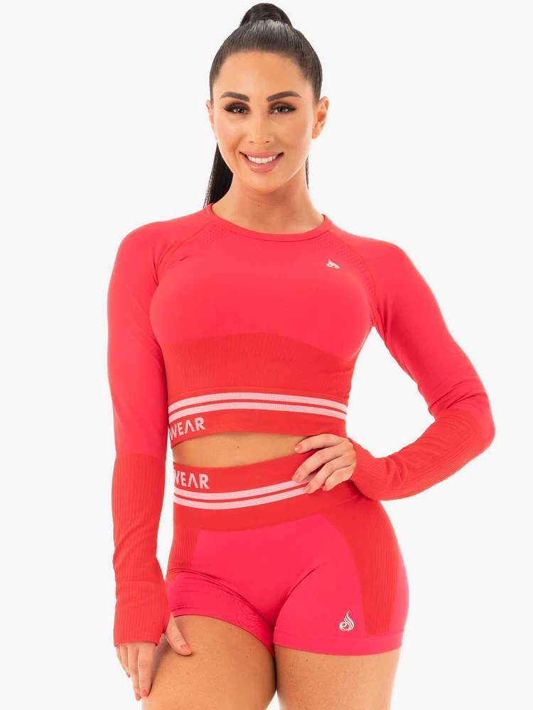 Ryderwear Freestyle Seamless Long Sleeve Crop - Red 1 Ryderwear Freestyle Seamless Long Sleeve Crop - Red