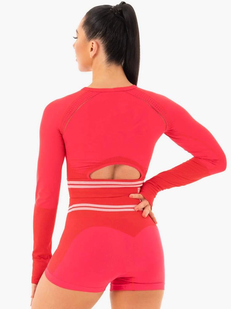 Ryderwear Freestyle Seamless Long Sleeve Crop - Red 2 Ryderwear Freestyle Seamless Long Sleeve Crop - Red - Image 2