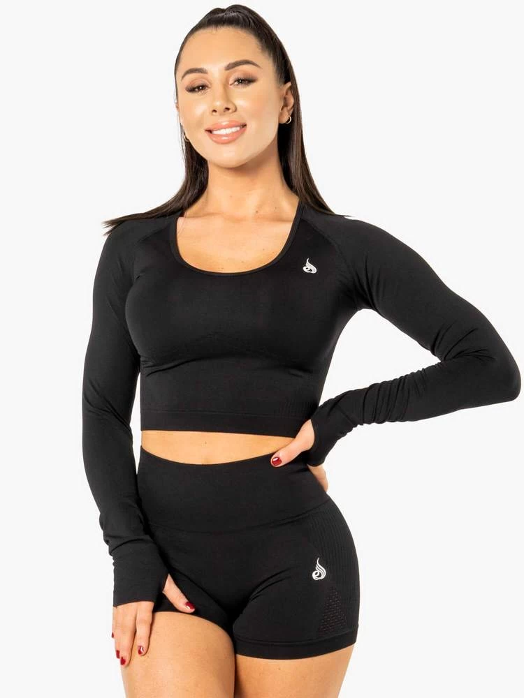 Ryderwear Electra Seamless Long Sleeve Crop - Black 1 Ryderwear Electra Seamless Long Sleeve Crop - Black