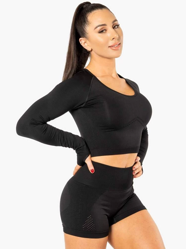 Ryderwear Electra Seamless Long Sleeve Crop - Black 5 Ryderwear Electra Seamless Long Sleeve Crop - Black - Image 5