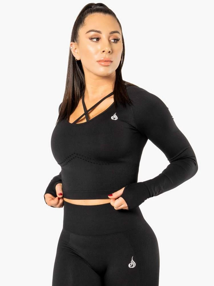 Ryderwear Electra Seamless Long Sleeve Crop - Black 6 Ryderwear Electra Seamless Long Sleeve Crop - Black - Image 6