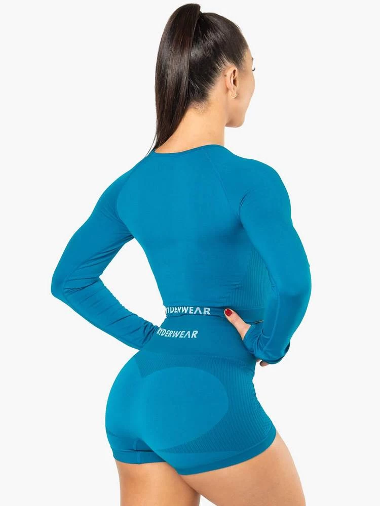 Ryderwear Electra Seamless Long Sleeve Crop - Electric Blue 2 Ryderwear Electra Seamless Long Sleeve Crop - Electric Blue - Image 2