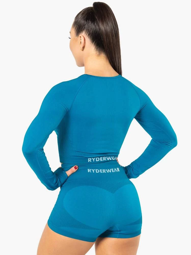Ryderwear Electra Seamless Long Sleeve Crop - Electric Blue 4 Ryderwear Electra Seamless Long Sleeve Crop - Electric Blue - Image 4