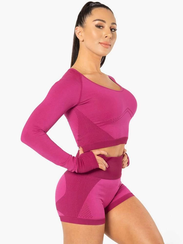 Ryderwear Electra Seamless Long Sleeve Crop - Electric Pink 4 Ryderwear Electra Seamless Long Sleeve Crop - Electric Pink - Image 4