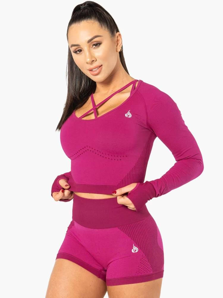 Ryderwear Electra Seamless Long Sleeve Crop - Electric Pink 5 Ryderwear Electra Seamless Long Sleeve Crop - Electric Pink - Image 5