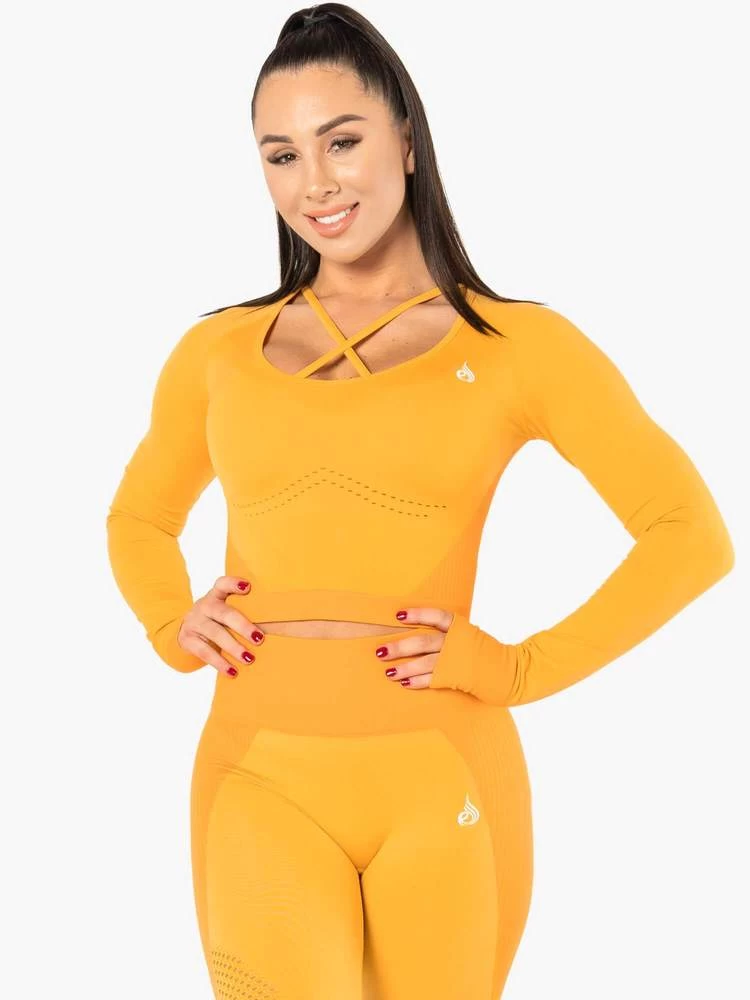 Ryderwear Electra Seamless Long Sleeve Crop - Electric Yellow 1 Ryderwear Electra Seamless Long Sleeve Crop - Electric Yellow