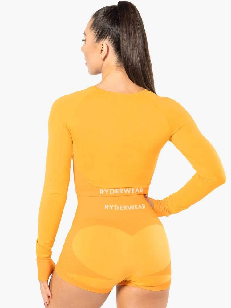 Ryderwear Electra Seamless Long Sleeve Crop - Electric Yellow 2 Ryderwear Electra Seamless Long Sleeve Crop - Electric Yellow - Image 2