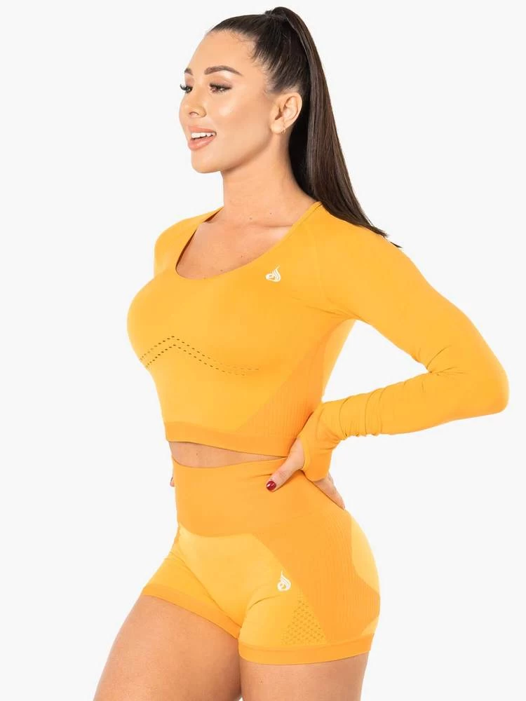 Ryderwear Electra Seamless Long Sleeve Crop - Electric Yellow 4 Ryderwear Electra Seamless Long Sleeve Crop - Electric Yellow - Image 4