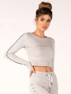 Ryderwear BSX Cropped Sweater - Grey Marle -Ryderwear LS TOP GREY 0002 2 1000x1000 f4cb3683 d379 4ff3 a8ef 778b7f76bc75