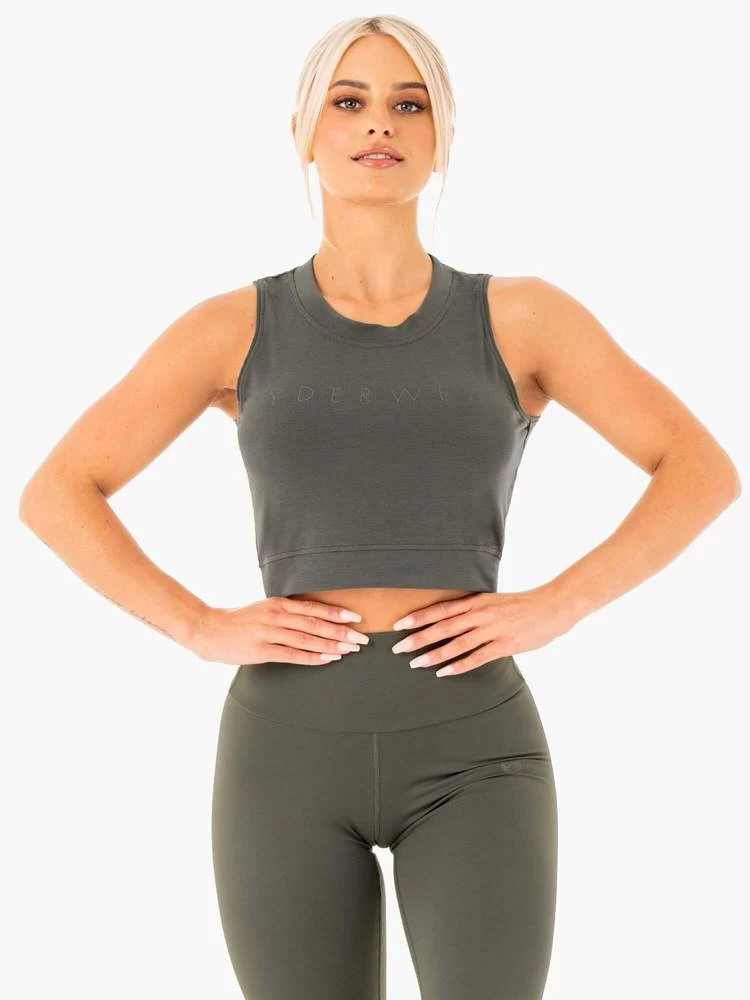 Ryderwear Motion Crop Top - Khaki 3 Ryderwear Motion Crop Top - Khaki - Image 3
